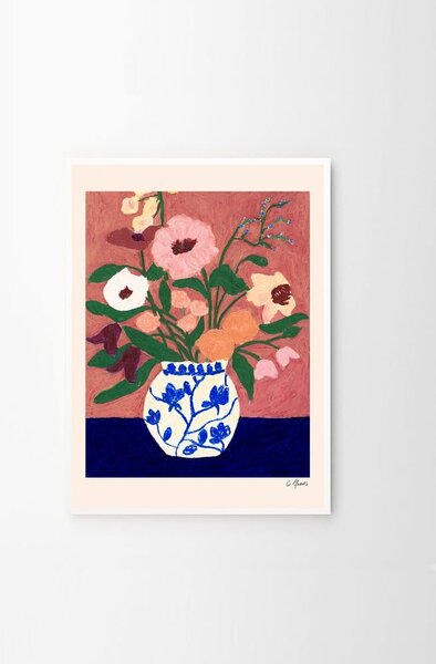 Plakat 30x40 cm Flowers on Blue Table – Carla Llanos – The Poster Club
