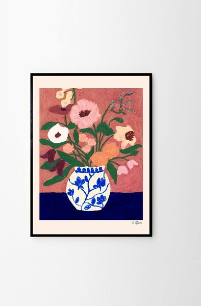 Plakat 30x40 cm Flowers on Blue Table – Carla Llanos – The Poster Club