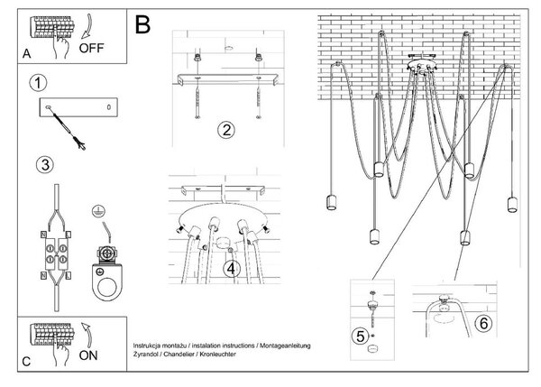 Czarna lampa wisząca 300x300 cm Spider – Sollux
