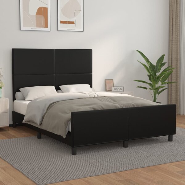 Rama łóżka z zagłówkiem, czarna, 140x200 cm, sztuczną skórą