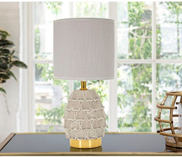 Beżowa lampa stołowa ceramiczna z tekstylnym kloszem (wysokość 30,5 cm) Pigny – Mauro Ferretti