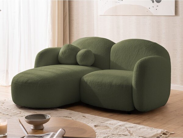 Zielony narożnik z materiału bouclé (lewostronny/z szezlongiem) Orbit – Ropez