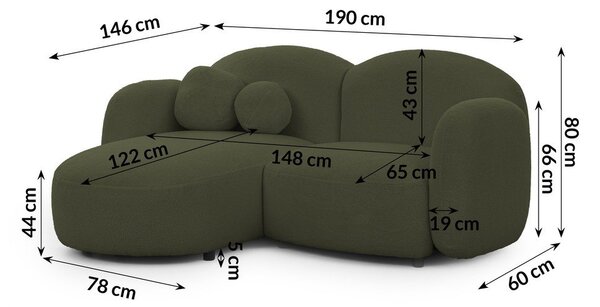 Zielony narożnik z materiału bouclé (lewostronny/z szezlongiem) Orbit – Ropez