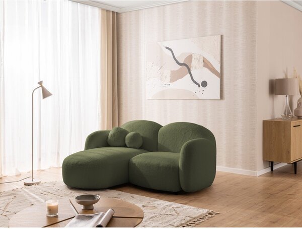 Zielony narożnik z materiału bouclé (lewostronny/z szezlongiem) Orbit – Ropez