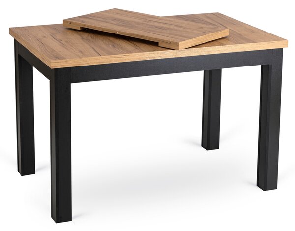 Zestaw Stół Rozkładany SKUBI 120-160 cm Dąb Craft/Czarny i 6 Krzeseł Tapicerowanych CHRIS Beżowych Nowoczesnych