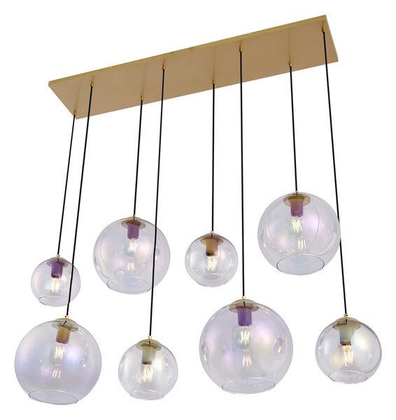 Lampa wisząca w stylu Art Deco złota z tęczowym szkłem 8-źródłowa - Sandra