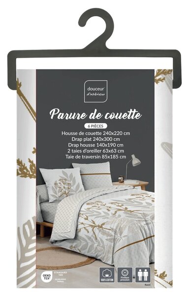 Beżowa bawełniana pościel dwuosobowa z prześcieradłem/6-częściowa 240x220 cm Raoni – douceur d'intérieur