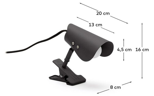 Czarna metalowa lampa stołowa z klipsem (wysokość 16 cm) Jula – Kave Home
