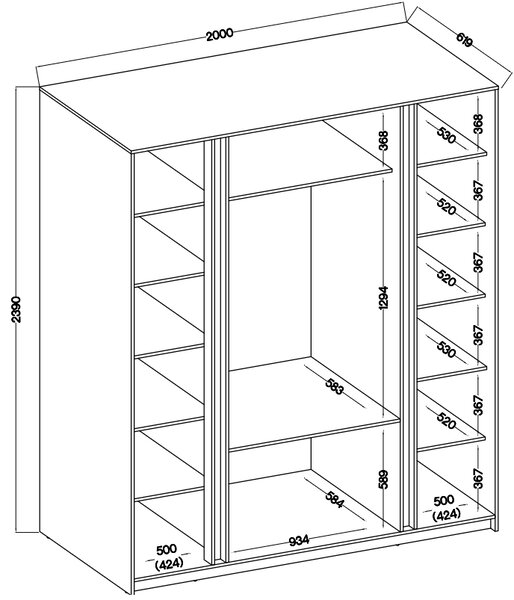 Szafa do przedpokoju 4-drzwiowa z szufladami i półkami Dravero BL/BL 4F 3S