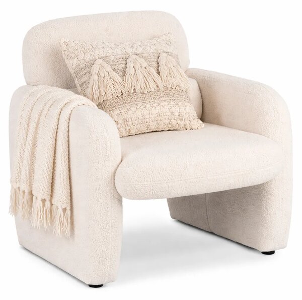 Kremowy fotel boucle do salonu nowoczesnego D9-E62
