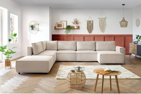 Kremowy sztruksowy narożnik (lewostronny/w kształcie litery U) Nihad modular – Bobochic Paris