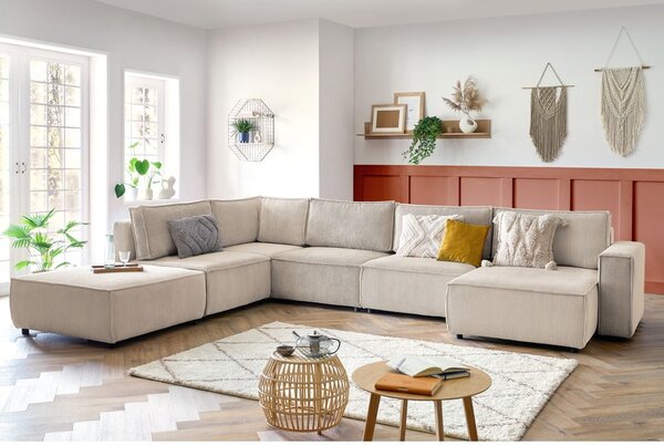 Kremowy sztruksowy narożnik (lewostronny/w kształcie litery U) Nihad modular – Bobochic Paris