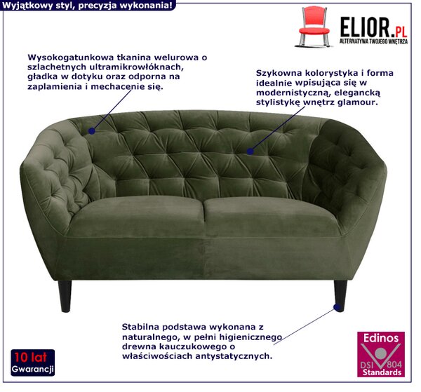 Ciemnozielona sofa welurowa - Galax 2X