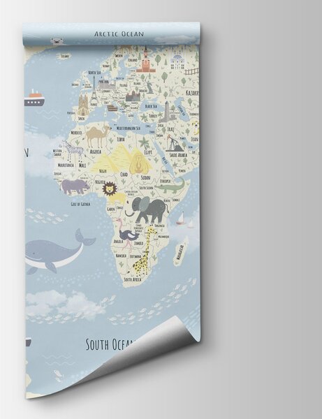 Fototapeta Mapa świata ze zwierzętami, Fototapety Dziecięce, Popularne Fototapety, u96587 - Tapeko.pl