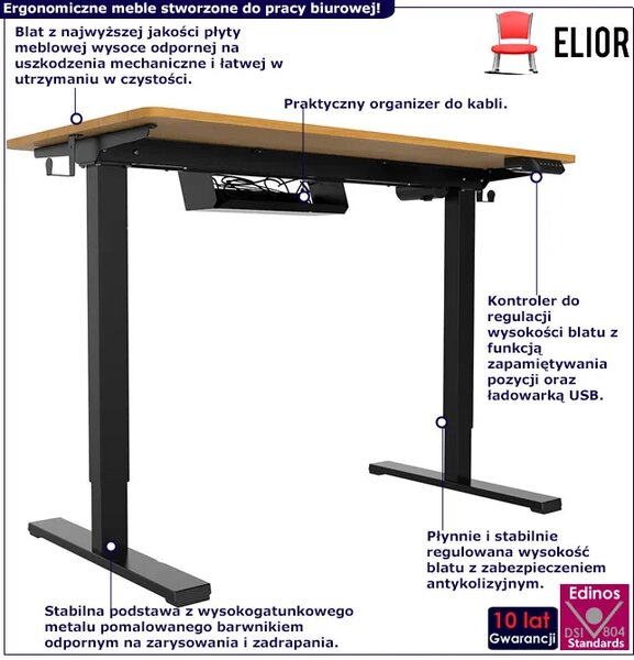 Regulowane wysokie biurko elektryczne do pracy na stojąco drewniany + czarny - Evron 4X