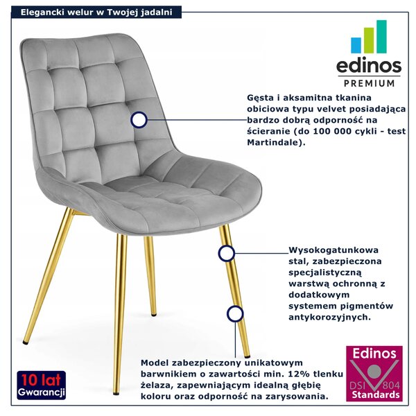 Jasnoszare krzesło pikowane glamour W5-F23