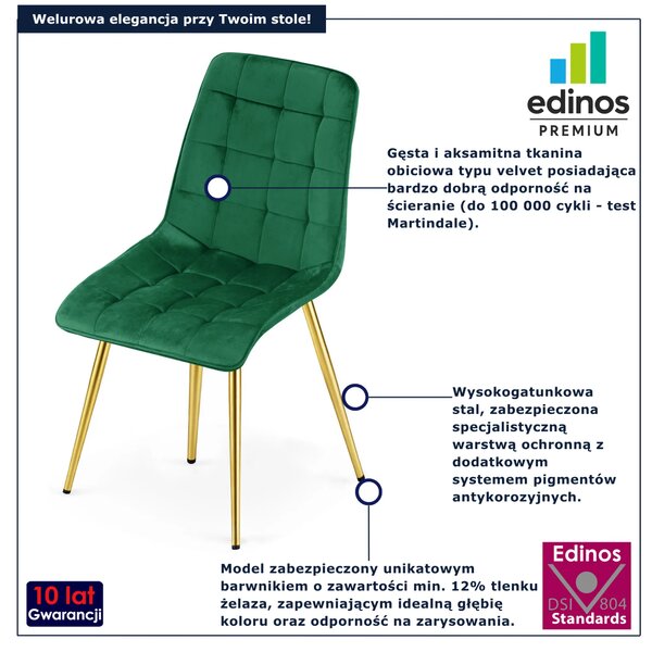 Zielone welurowe krzesło w stylu glamour L4-M45
