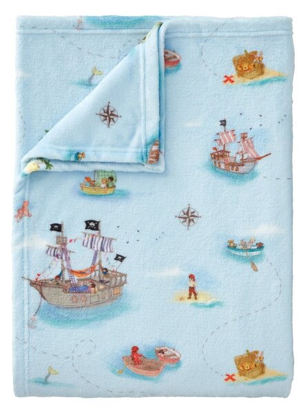 Niebieski koc dziecięcy z mikropluszu 150x200 cm Pirates – Belle & Boo