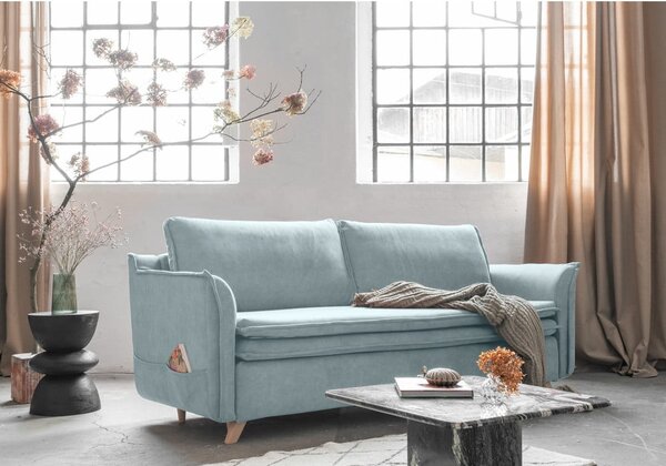 Jasnoniebieska aksamitna rozkładana sofa 225 cm Charming Charlie – Miuform