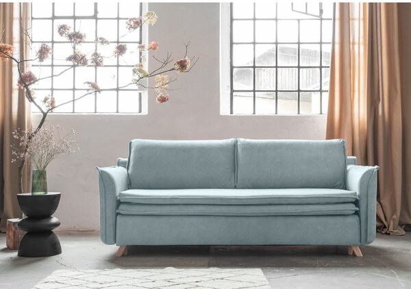 Jasnoniebieska aksamitna rozkładana sofa 225 cm Charming Charlie – Miuform