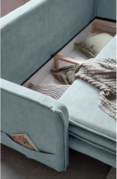 Jasnoniebieska aksamitna rozkładana sofa 225 cm Charming Charlie – Miuform