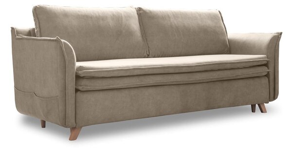 Beżowa aksamitna rozkładana sofa 225 cm Charming Charlie – Miuform