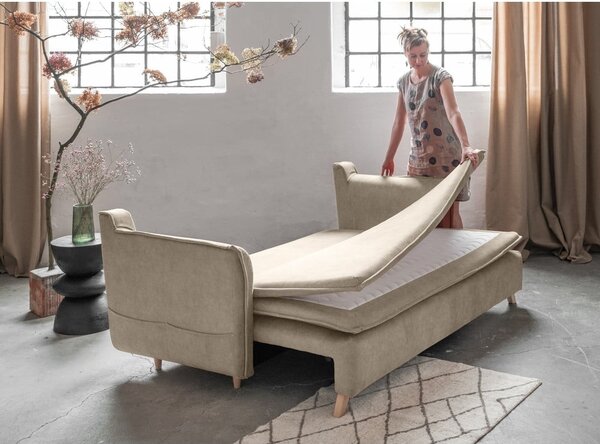 Beżowa aksamitna rozkładana sofa 225 cm Charming Charlie – Miuform