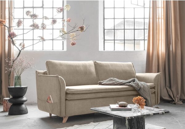 Beżowa aksamitna rozkładana sofa 225 cm Charming Charlie – Miuform