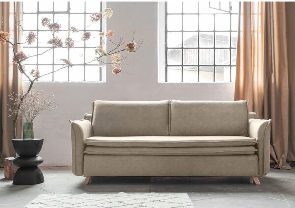 Beżowa aksamitna rozkładana sofa 225 cm Charming Charlie – Miuform