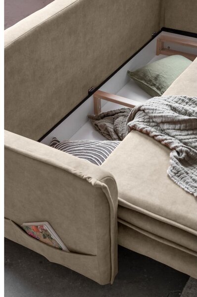 Beżowa aksamitna rozkładana sofa 225 cm Charming Charlie – Miuform