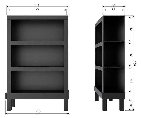 Czarny regał z litego drewna sosnowego 107x160x39 cm Bonk – WOOOD