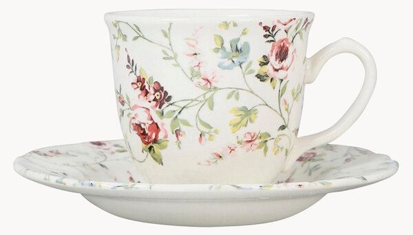 Komplet filiżanek ze spodkiem z kamionki Fleurs Champs, 6 elem