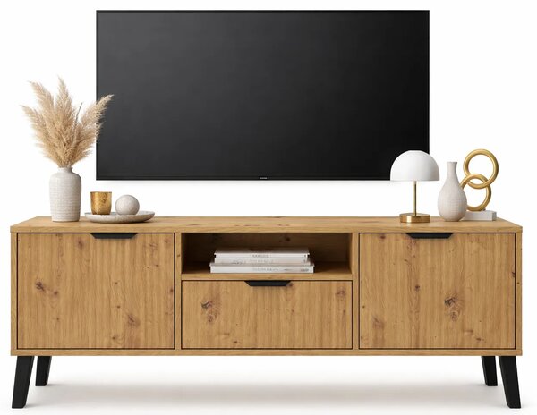 Szafka pod telewizor ryflowana na nóżkach dąb artisan H2-H73