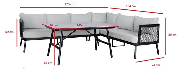 Narożnik aluminiowy dla 6 osób HERMES