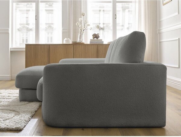 Ciemnoszary narożnik z materiału bouclé (lewostronny/z szezlongiem) Leonore – Bobochic Paris