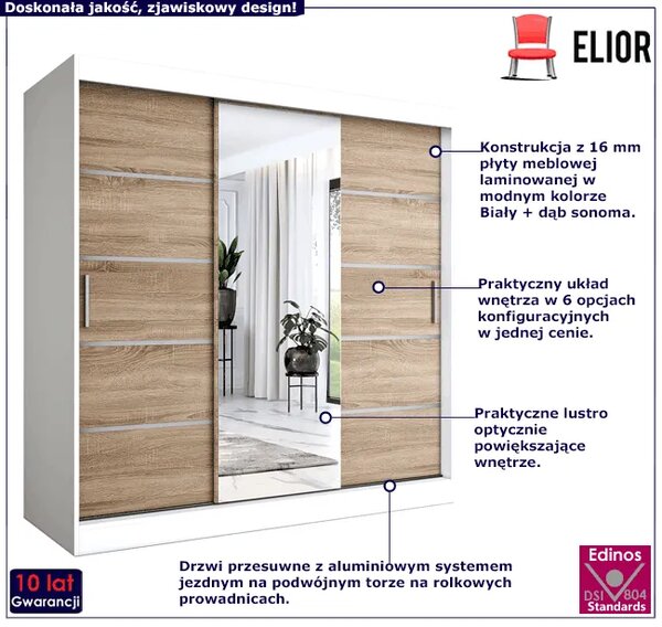 Szafa przesuwna 200 cm biały + dąb sonoma K4-T62