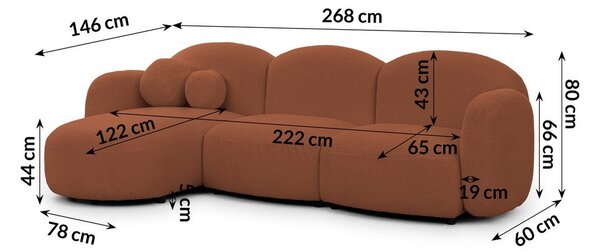 Narożnik z materiału bouclé (lewostronny/z szezlongiem) w kolorze terakoty Orbit – Ropez
