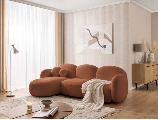 Narożnik z materiału bouclé (lewostronny/z szezlongiem) w kolorze terakoty Orbit – Ropez