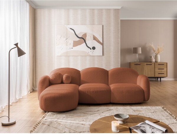Narożnik z materiału bouclé (lewostronny/z szezlongiem) w kolorze terakoty Orbit – Ropez