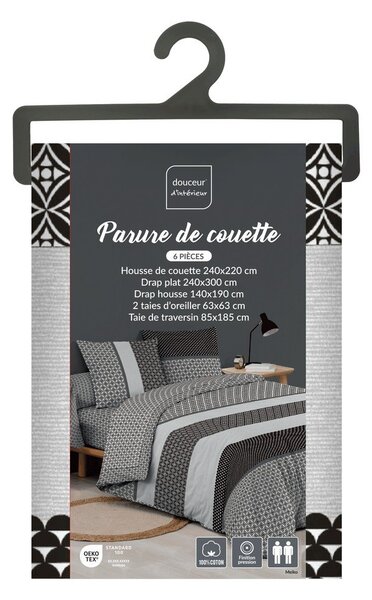 Czarno-biała bawełniana pościel dwuosobowa z prześcieradłem/6-częściowa 240x220 cm Meiko – douceur d'intérieur