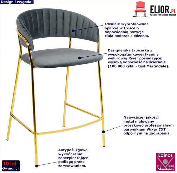Szary tapicerowany hoker welurowy glamour S7-S86