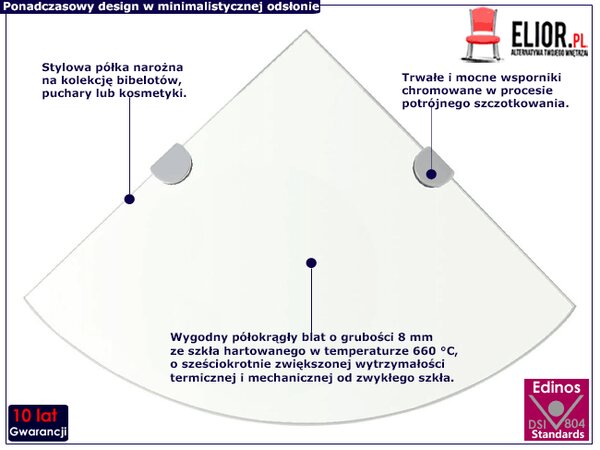 Półka narożna ze szkła hartowanego H6-R29