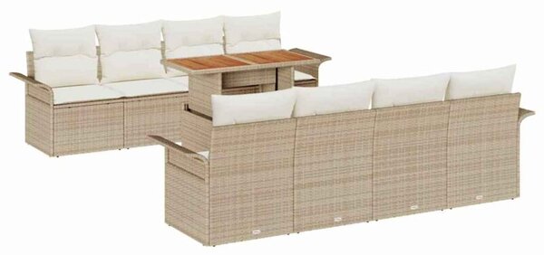 Zestaw Mebli Ogrodowych Komplet Wypoczynkowy 9-Częściowy Beżowy Rattan Na Taras Balkon Ogród
