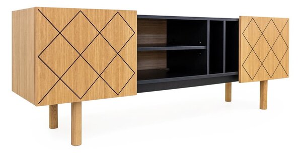 Czarno-naturalna szafka pod TV w dekorze dębu 175x60 cm Porto – Woodman