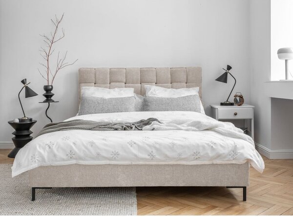 Beżowe tapicerowane łóżko dwuosobowe ze stelażem 140x200 cm Eve – Miuform