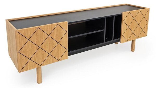 Czarno-naturalna szafka pod TV w dekorze dębu 175x60 cm Porto – Woodman