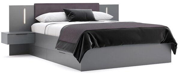 Szare Nowoczesne Łóżko Z Oświetleniem Led 160X200 Cm T4-B15
