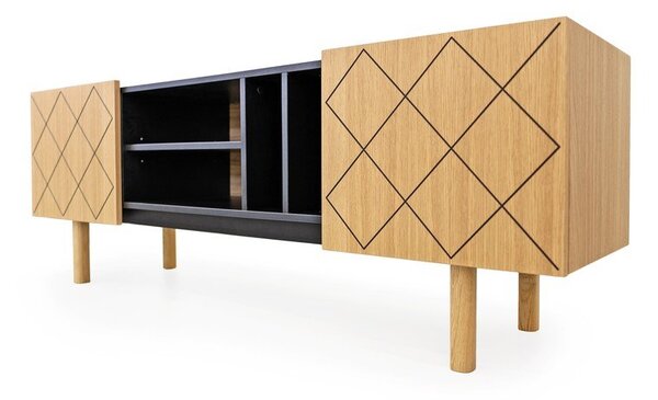 Czarno-naturalna szafka pod TV w dekorze dębu 175x60 cm Porto – Woodman
