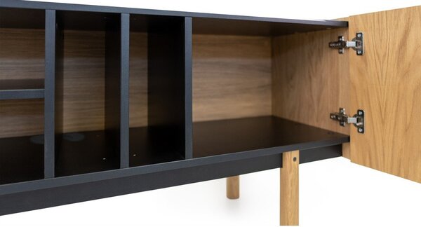 Czarno-naturalna szafka pod TV w dekorze dębu 175x60 cm Porto – Woodman