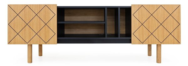 Czarno-naturalna szafka pod TV w dekorze dębu 175x60 cm Porto – Woodman